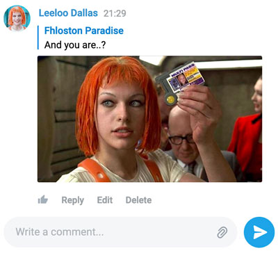 A screenshot of the Comments Widget featuring a photo sent as a reply to another comment