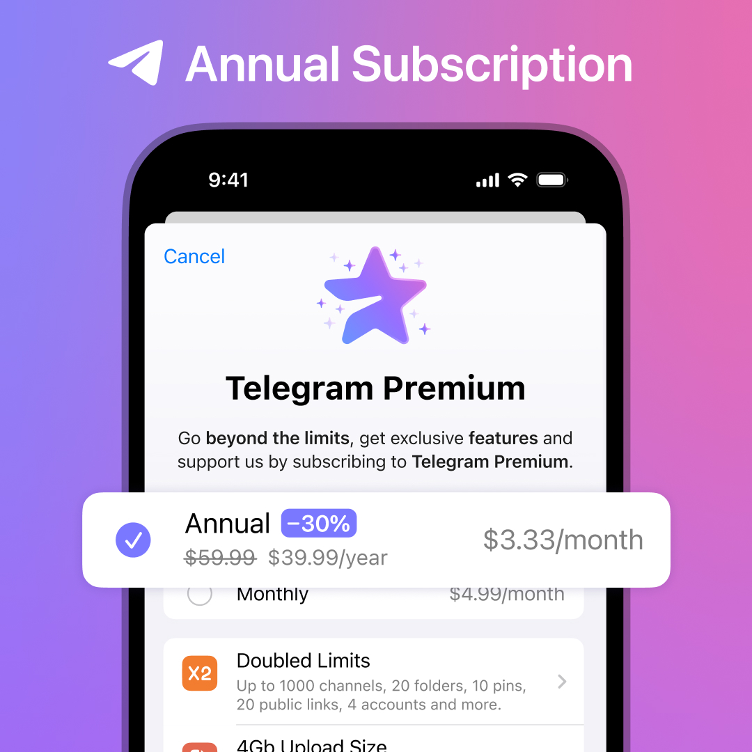 Jährliche Telegram Premium Zahlung